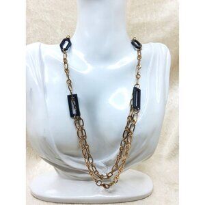 Vintage Gold & Black Dual-Layer Chain Necklace With Geometric Accents